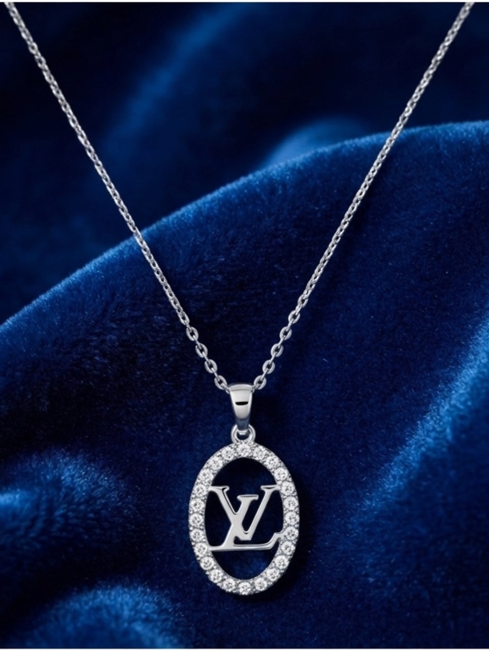 Silver Tone Crystal-Accent Oval Lettered Pendant Necklace